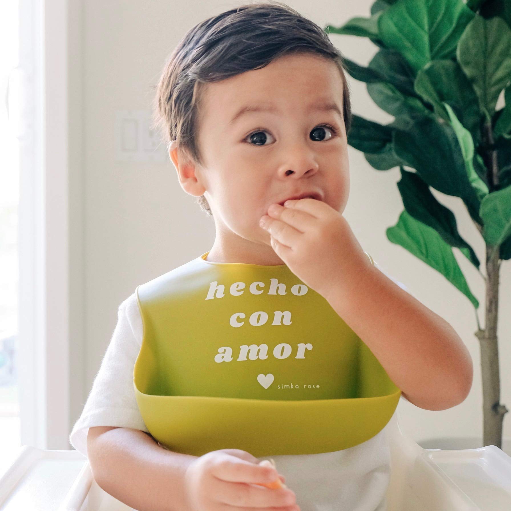 Simka Rose Silicone Baby Bibs - Waterproof Bib Set, Emerald/Gold/Mint