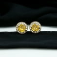 thumbnail image 3 of Rosec Jewels Lab Created Yellow Sapphire Stud Earrings with Diamond Halo - AAAA Grade, 18K Yellow Gold, 3 of 9