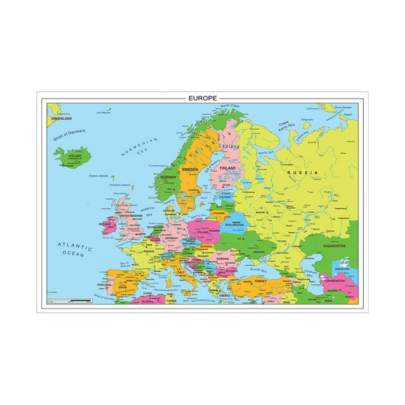 WCIC Toile 59x42cm Europe Canada Carte de Grande Affiche Anglaise Politique Impression Atr Décoration Murale