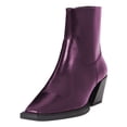 thumbnail image 2 of FSJ Women Comfortable Square Closed Toe Ankle Bootie Slant Low Chunky Block Heel Side Zipper Stretch Boots Date Street Shoes Size 8 Purple, 2 of 3