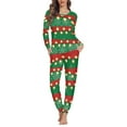 thumbnail image 2 of Renewold Christmas Pajamas for Family Snowflake Pjs Matching Sets Women Scoop Neck Sleepwear Outfits Size XL 2 Pieces Long Sleeve Nightwear,Green Red Stripe, 2 of 5