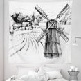 thumbnail image 1 of Landscape Tapestry, Hand Drawn Rural Scenery Small Town Farm Houses Forest and Mill Romantic Sketch, Fabric Wall Hanging Decor for Bedroom Living Room Dorm, 5 Sizes, Black White, by Ambesonne, 1 of 1