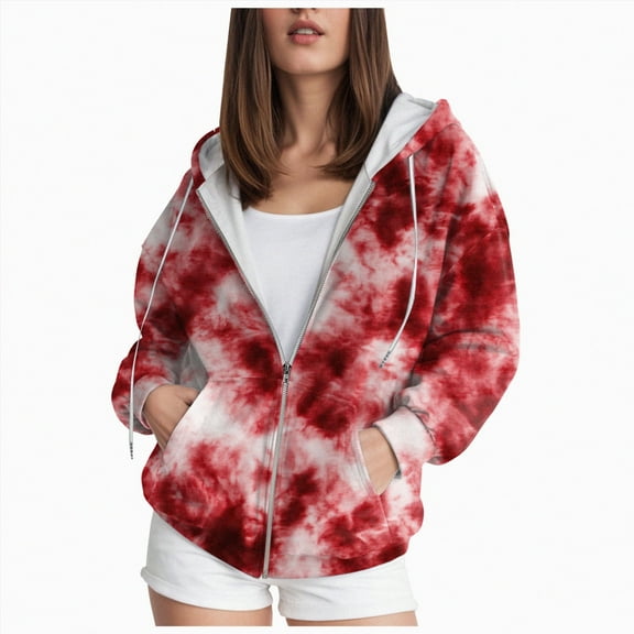 Towmus Women's Tie-Dye Zip-Up Hoodie With With Pocket Drawstring Gradient Hoodies Long Sleeve, XS-6XL