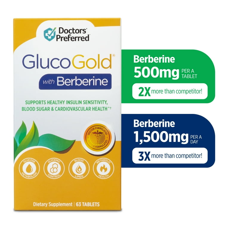 Doctors' Preferred GlucoGold with Berberine, Healthy Blood Sugar Support,  63 Tablets - Walmart.com