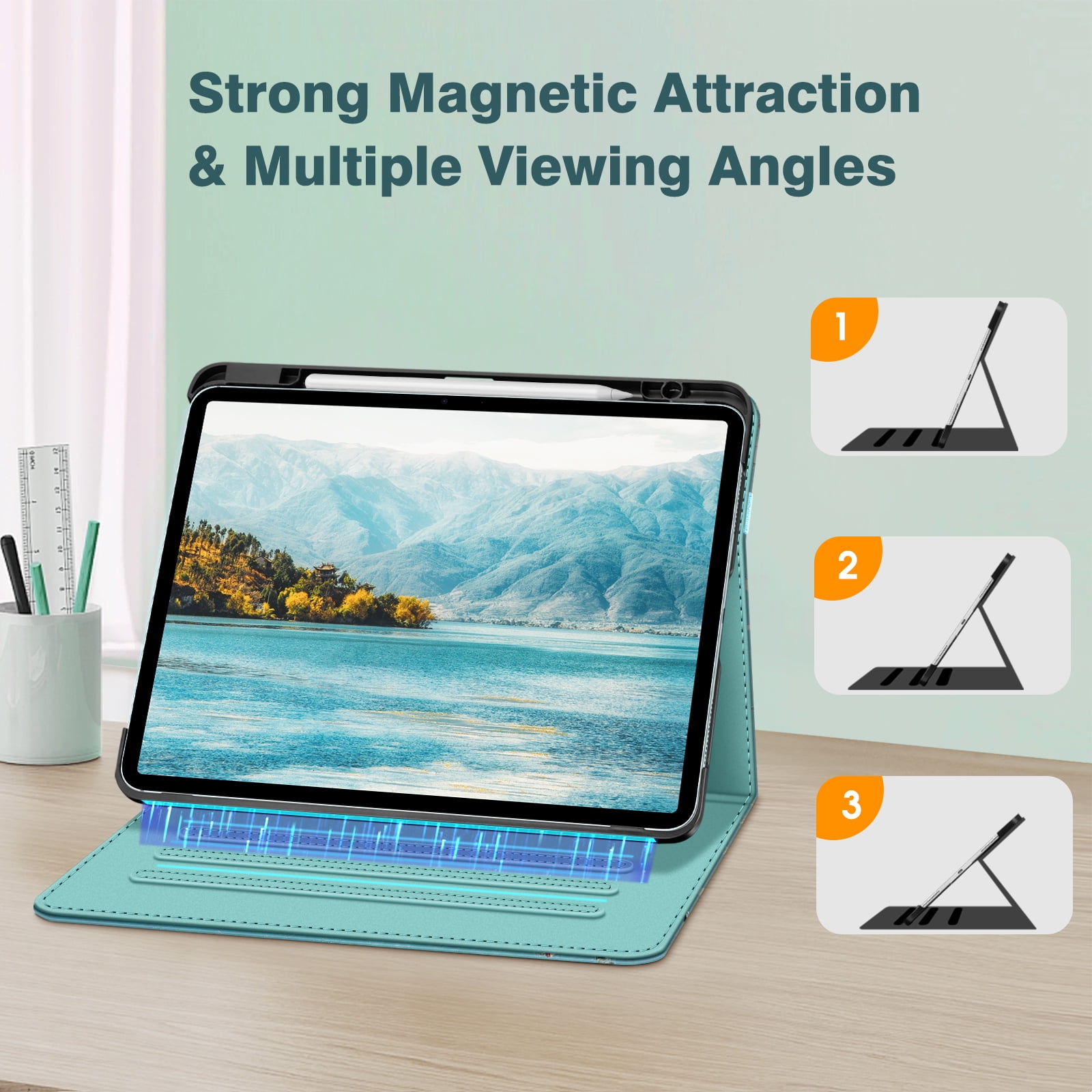 Fintie Case for iPad Air 13-inch (M4) 2026, (M3) 2025, (M2) 2024, Magnetic Multi-Angle Smart Stand Cover with Built-in Pencil Holder & Pocket, Auto Sleep/Wake, Blossom