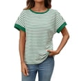 thumbnail image 3 of Women's Going Out Striped Knit T Shirt Short Sleeve Round Neck Casual Stretchy Everyday Spring Top, 3 of 9