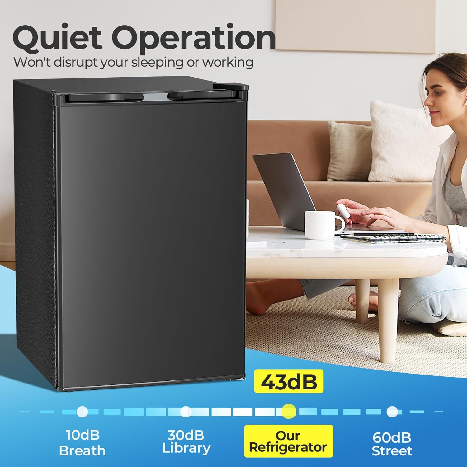 WAA 4.5 Cu.Ft Mini Fridge with Freezer Reversible Door,Adjustable Thermostat for Small Spaces (Black)