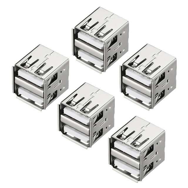 Unique Bargains PCB USB Connector Type-A Dual Port Female Jack 8P Vertical 180 Degree 5Pcs