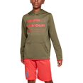 thumbnail image 1 of Armour Fleece Sweat à Capuche Wordmark, Vert Avant-Plat/rouge Bêta, Jeunesse Très Petit, 1 of 2