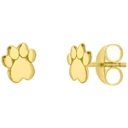 14K Yellow Gold Heart Dog Paw Stud Earrings With Post and Butterfly Closure - Women
