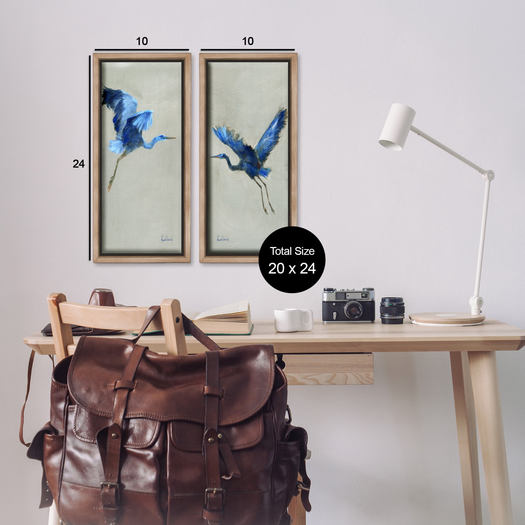 Stupell Industries Expressive Flying Cranes Abstract Birds Animals & Insects Painting Brown Floater Framed Canvas Art Print Wall Art, 11 x 25, Set of 2