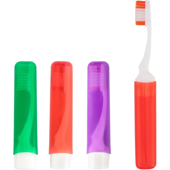 Travel Toothbrush, 3PCS Travel Toothbrush Set, Mini Toothbrush Soft Portable Toothbrush Travel with Tooth Brush Cover Small Folding Toothbrush Individually Wrapped for Camping Home,Red,Green,Purple