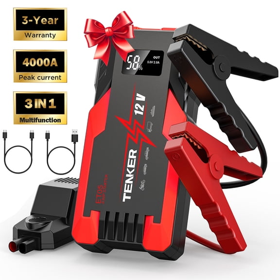 Multi-functional Car Jump Starter, 4000A Peak Car Battery Jump Starter, Portable Jump Starter Battery Pack for up to 7.2L Gas and 5.5L Diesel Engines, 12V Auto Battery Booster w/ 3 LED Modes