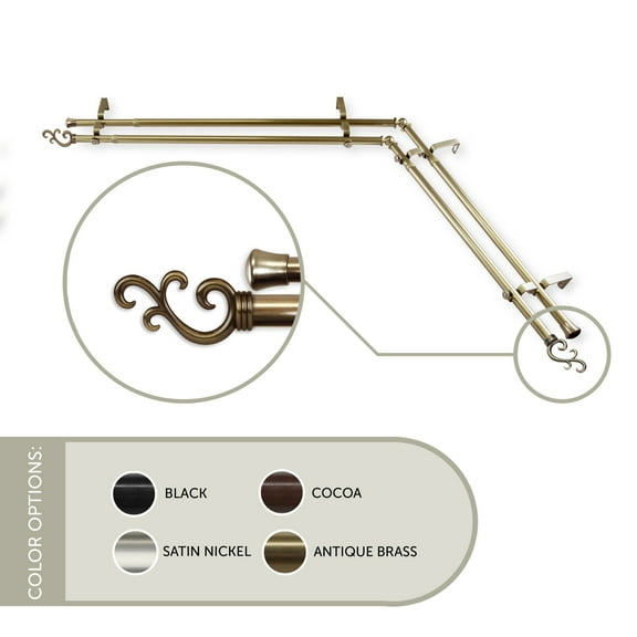 13/16 inch Mosey Corner Window Double Curtain Rod 28-48" - Antique Brass