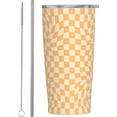 thumbnail image 2 of Orange Checkered Stainless Steel Insulated Tumbler 20 Oz Coffee Mug Travel Cup Water Bottle With Lid Straw, 2 of 6