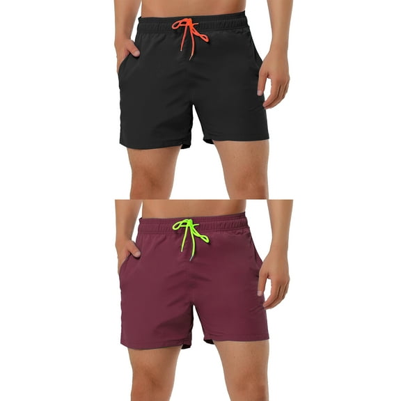 NOMADIC NOOK Men's Summer Solid Mesh Lining Drawstring Waist Beach Pool Swim Shorts 2 Pack