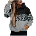 thumbnail image 2 of Zedker Casual Color Block Splicing Long Sleeve Hooded Sweatshirts for Women,Comfy Loose Leopard Print Fall Hoodies with Kangaroo Pocket,Black,L, 2 of 7