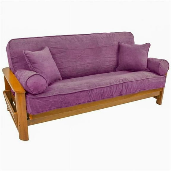 Blazing Needles 9680-CD-MS-UV 8 to 9 in. Solid Microsuede Double Corded Full Futon Cover Set with Four Throw Pillows, Ultra Violet - Set of 5