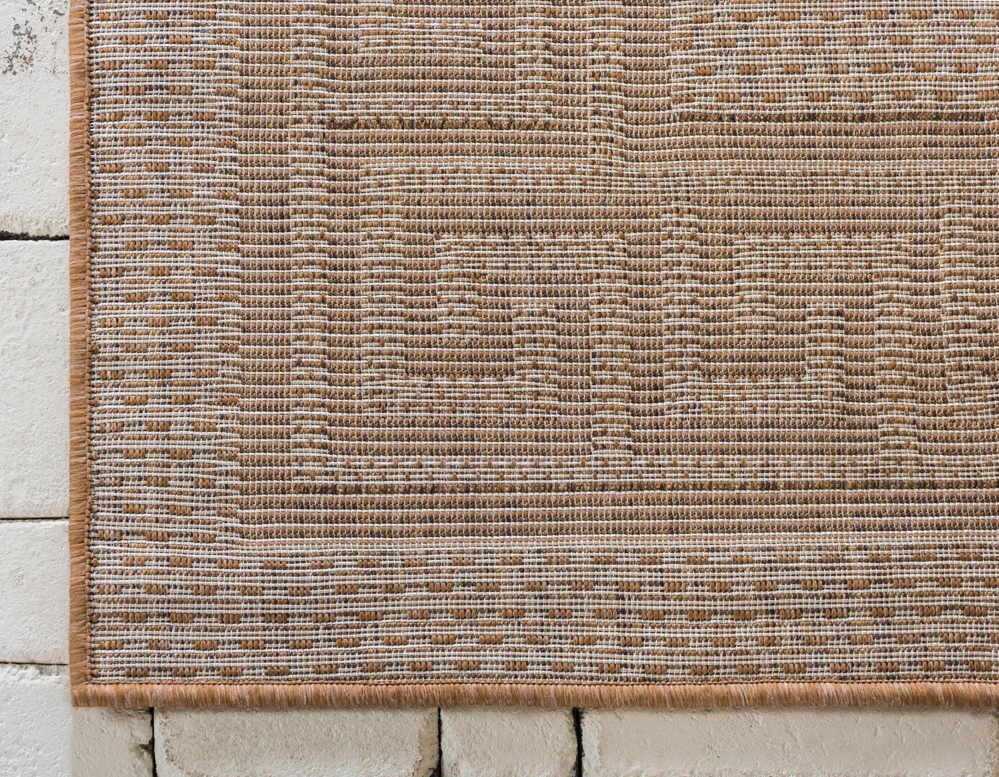 Unique Loom Outdoor Border Collection Area Rug - Greek Key (7' 1" x 9' 7" Rectangle Light Brown/Tan)