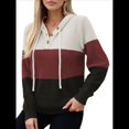 thumbnail image 2 of Sudadera de Lana Extragrande con Capucha y Colores Contrastantes para Mujer, de Punto, con Cuello en V, Informal, con Bolsillos y Rojo M, 2 of 9