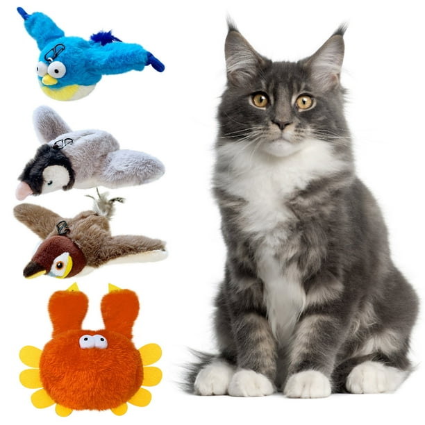 Juguete recargable de pájaro aleteando con sonidos de canto - Juguete interactivo para gatos y perros, para el instinto de caza, el juego y el alivio del aburrimiento
