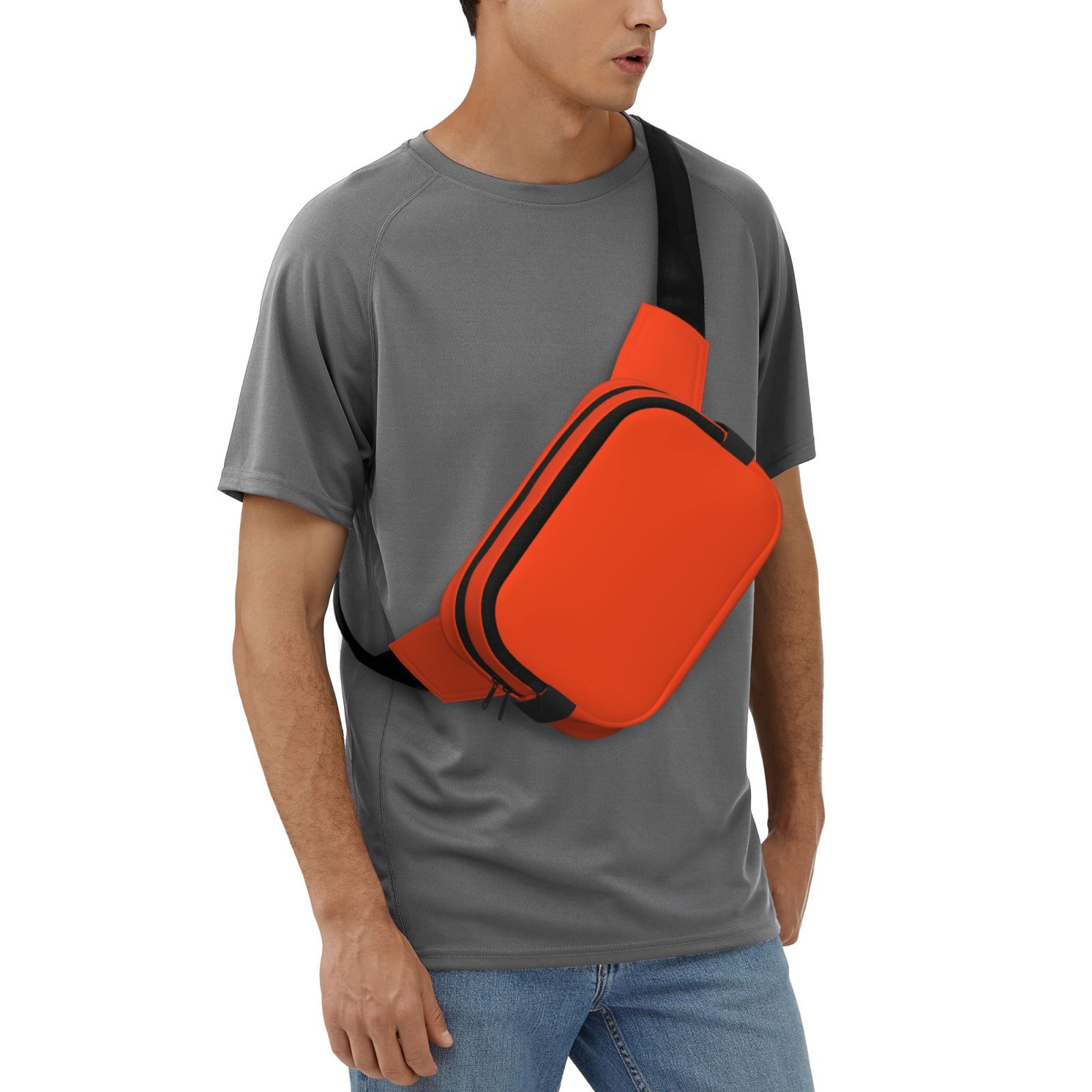 Rateoe Orange Print Fanny Pack Belt Bag for Women and Men, Square Double-Layer Waterproof Waist Pack with Adjustable Strap for Hiking, Jogging, Cycling