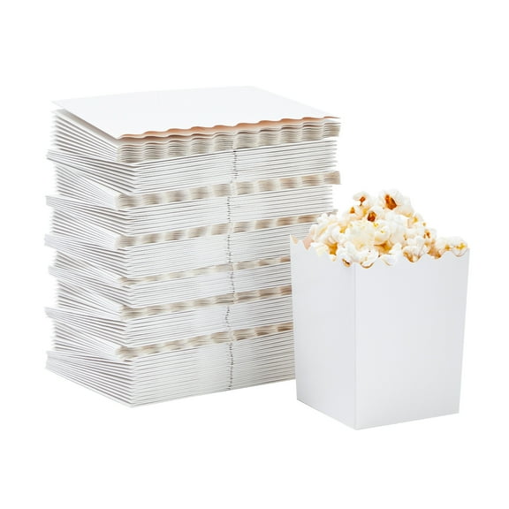 Juvale 100 Pack Mini Popcorn Boxes for Party, Bulk White Popcorn Containers for Movie Night Decorations (3 x 4 In) - Carnival Decor