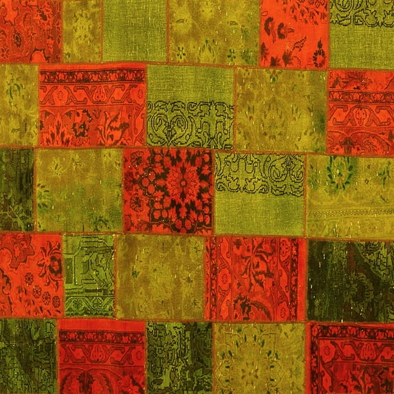 Ahgly Company Indoor Square Patchwork Yellow Transitional Area Rugs, 4' Square