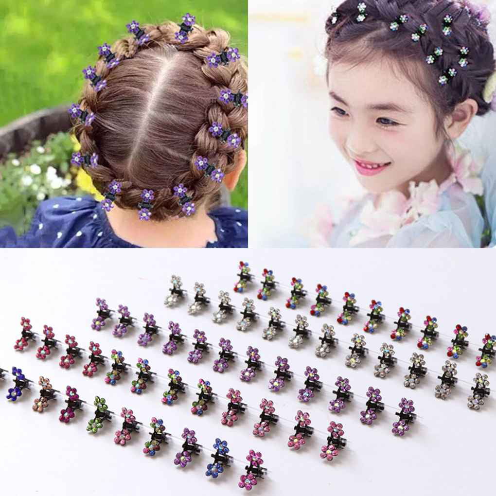 12Pcs Girls Hair Clips Sweet Rhinestone Crystal Flower Mini Kids Accessories aa