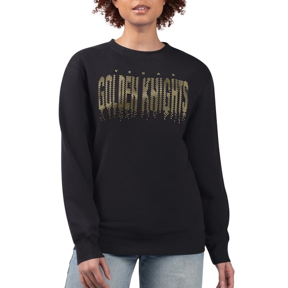 Women's G-III 4Her by Carl Banks Black Vegas Golden Knights Metallic Drop Printed Fleece Sweatshirt