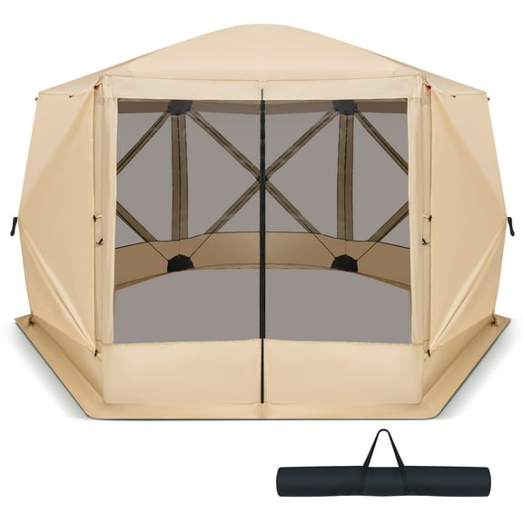 Costway 11.5 X 11.5 FT 6-Sided Pop-up Screen House Tent With 2 Wind Panels for Camping Coffee