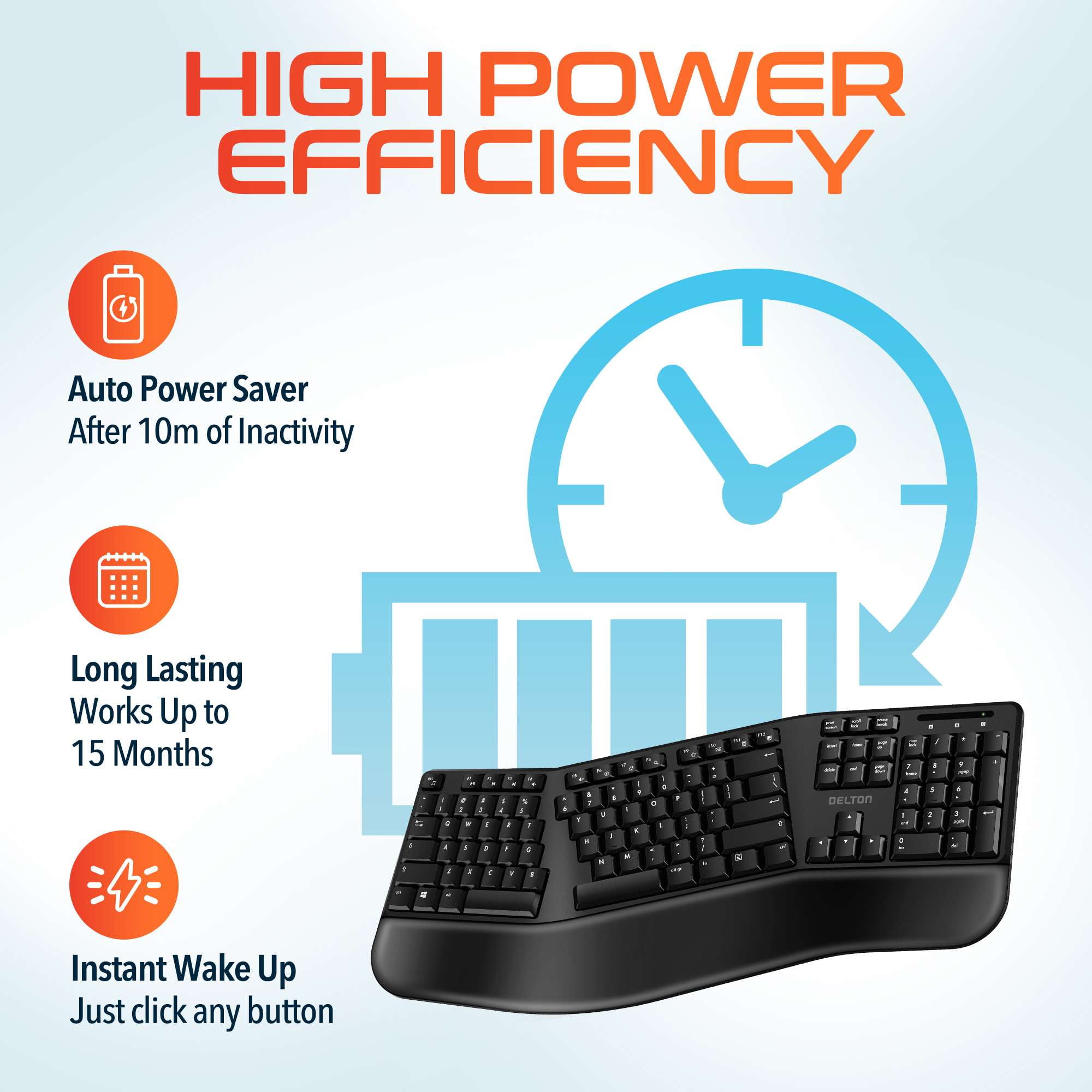 Delton G20 Ergonomic Wireless Keyboard and Mouse, Split Full Size Keyboard with Wrist Support & Vertical Bluetooth Mouse, 2.4G Wireless Connection for Computer, Laptop, Mac, & Tablets - Black