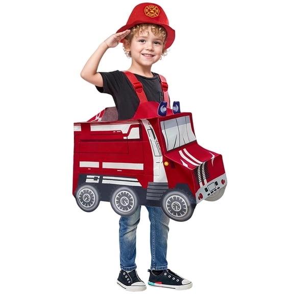JCCXIN Child Toddler Boys Halloween Fire Engine Outfits Dress-Up Party Clothes Apron With Hat 2 PC Set Trick Or Treat School Carnival Eye-Catching Outfit Sets,Red,9-13 Years