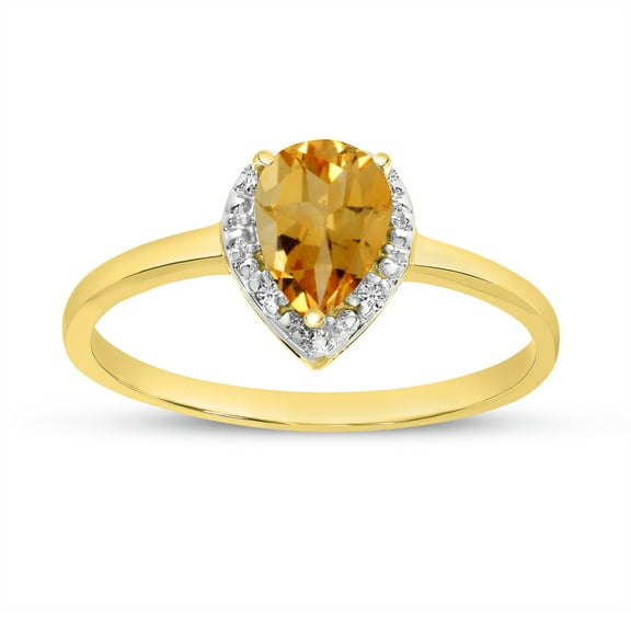 10k Yellow Gold Pear Citrine And Diamond Ring