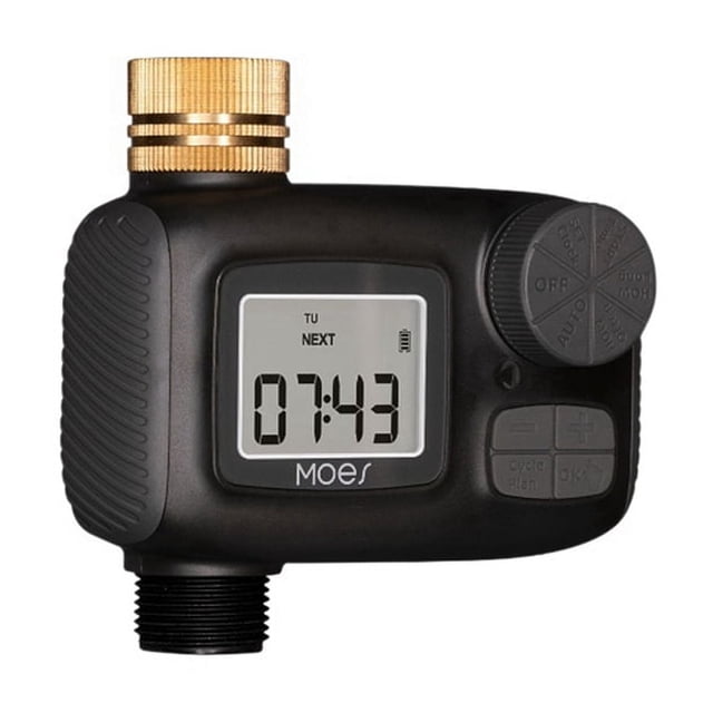 Water Timed Irrigation Water Valve with LCD Display Screen IP55 Waterproof Rotary Knob Button Control US Interface,1 x Smart water valve,Black