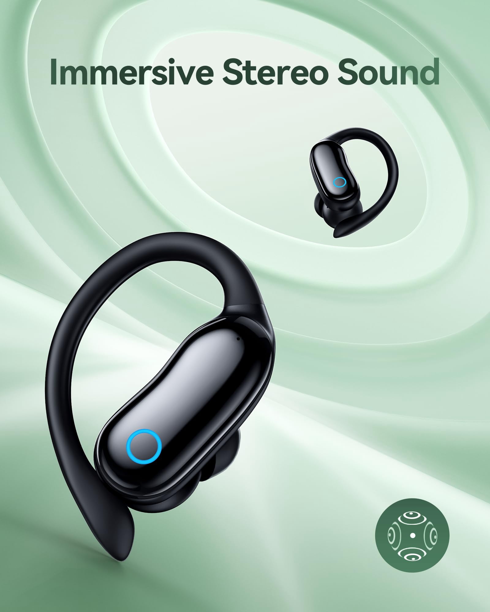 Active Noise Cancelling Ear Buds Wireless Earbuds 96hrs Playback Bluetooth Headphones Dual Battery Display Stereo Bass Earphones with Earhooks Microphone IPX7 Waterproof for Sports/Workout, Black