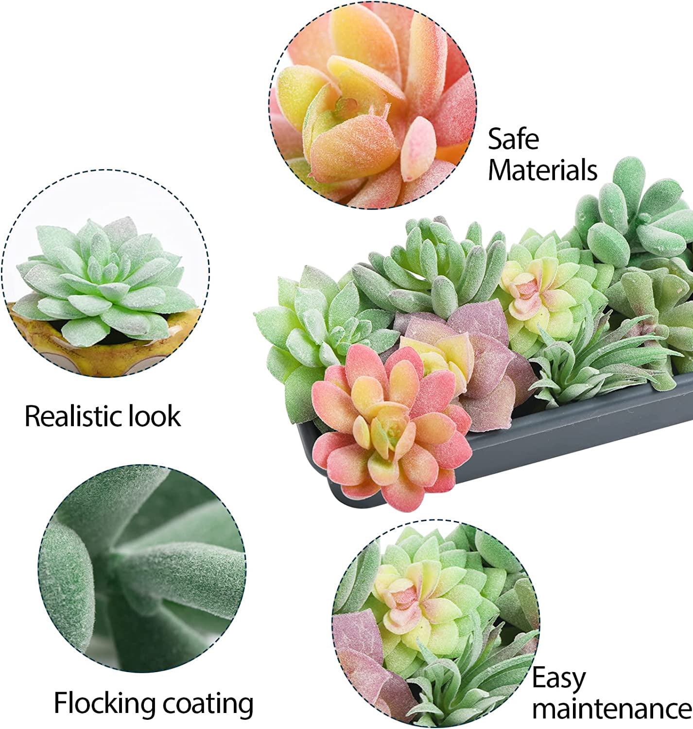 12 Pcs Artificial Succulents Mini Fake Plants Unpotted Faux Succulent for Craft, Small Plastic Assortment in Flocked Green Floral Decor Party, Cake, Garden & Outdoor