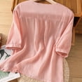 thumbnail image 4 of Boho Linen Tops for Women 3/4 Sleeve Embroidered Crew Neck Blouses Trendy Summer Casual Tops Pullover Shirts by Yigetop Pink 4XL, 4 of 6