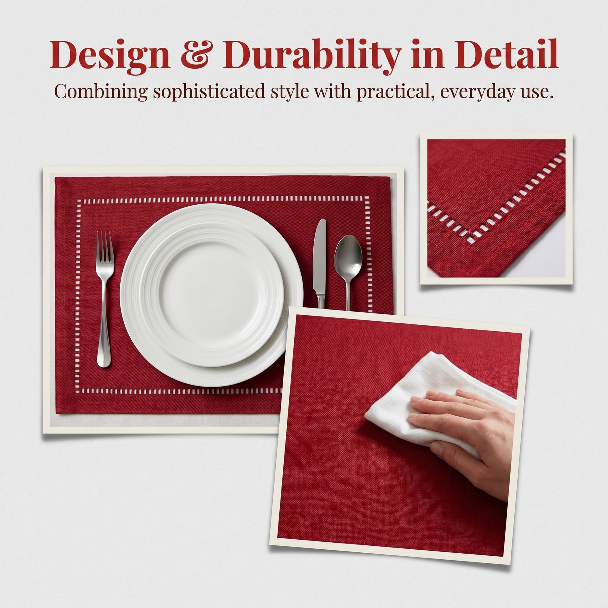 Unique Bargains Set of 6 Rustic Polyesterl Placemats for Dining Table Decor Red 18"x12"