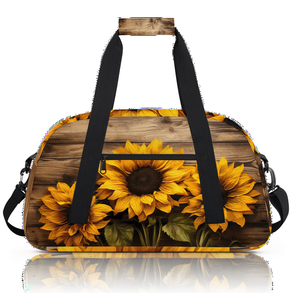 Herdesigns Sports Duffle Bags Travel Duffle Bag Gym Bag Wooden Sunflower Weekender Travel Bag Waterproof Overnight Bag Carry On Travel Tote Bag Dance Bags
