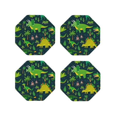 

Tideii Dinosaurs and Flowers for Leather Coasters 4 Pieces Anti-fouling and Anti-scalding Decorative Coasters Suitable for Restaurants Kitchens Coffee Shops-Octagon