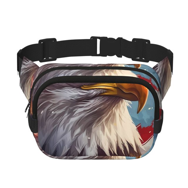 Saiise Sac Banane à Double Compartiment Motif Pilote Aigle Chauve Sac de Taille Carré Réglable Mains Libres Ceinture de Course Randonnée Sécurité Voyage Bandoulière en Sergé