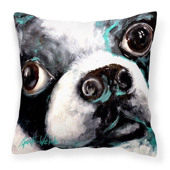 Carolines Treasures MW1239PW1414 Boston Terrier Jake Pretty Please Fabric Decorative Pillow  14Hx14W multicolor