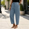 thumbnail image 2 of Linen Pants for Women Harem Pants Barrel Trousers Capris Pants Beach Slacks Beachwear Lightweight Pants Elastic Waist Trousers With Pockets Loose Fit Trousers Straight Leg Pants Breathable, 2 of 9