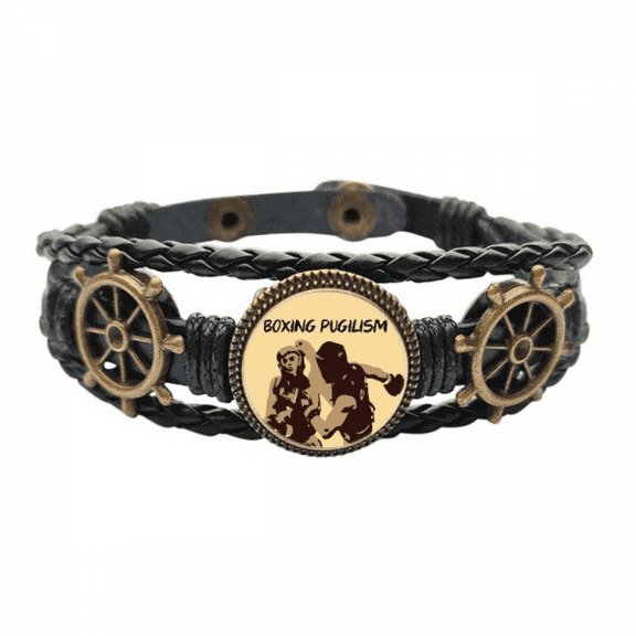 Boxing Pugilism Fist Art Deco Fashion Leather Braided Ocean Bracelet Wristband