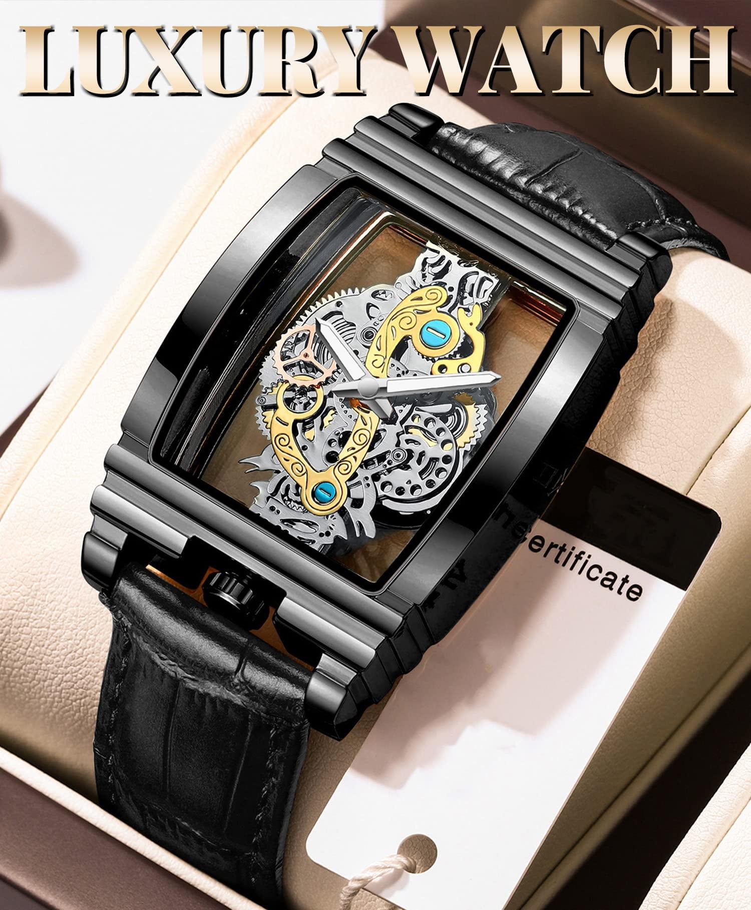 Skeleton Watch for Men - Leather, 30M Water Resistant, Luminous Markers | Stylish Business Watch