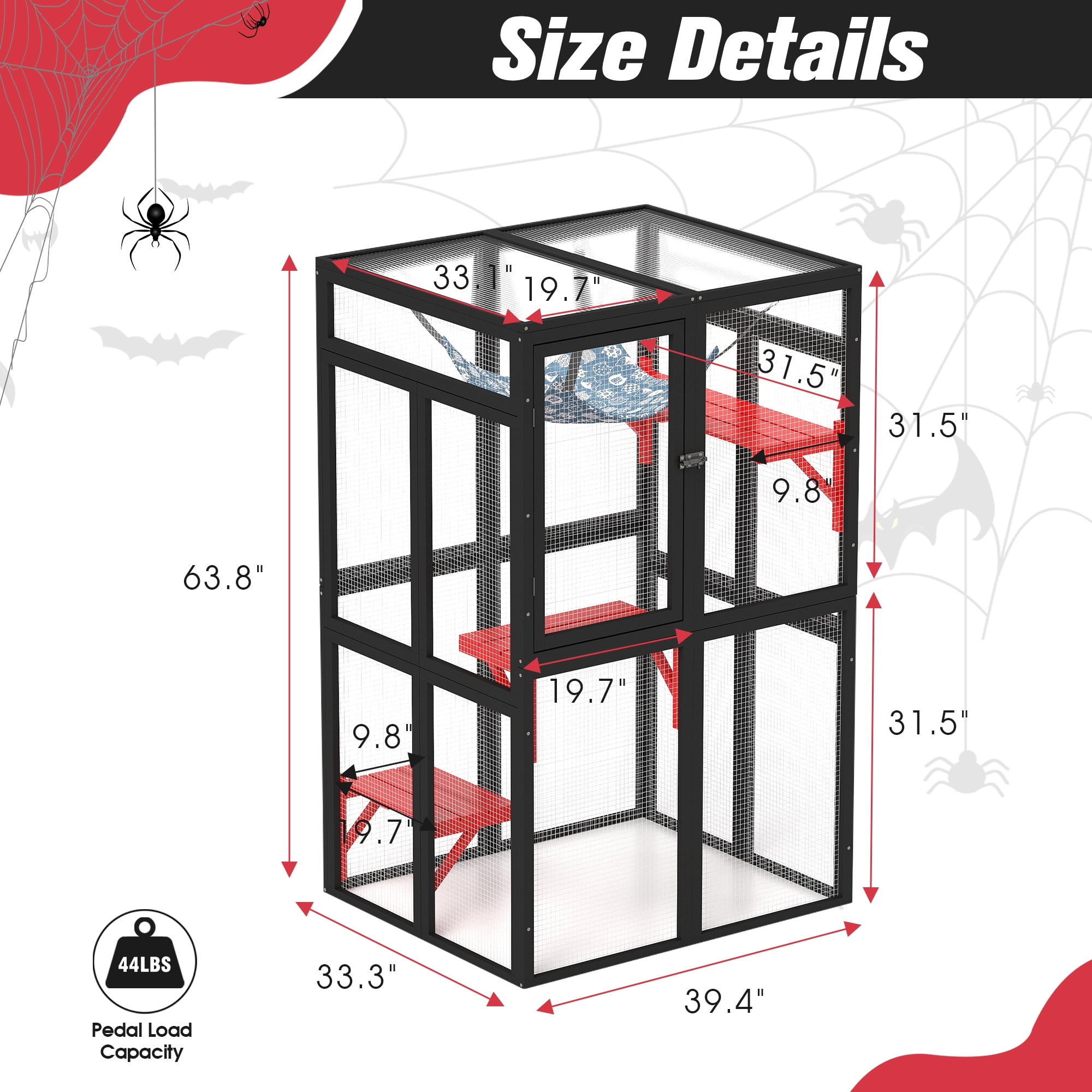 Pefilos 64" Gothic Cat House Outdoor Catio Cat Enclosures Wooden Kitty House with Platforms, Waterproof Roof, Hammock, Black Pefilos 64" Gothic Cat House Outdoor Catio Cat Enclosures Wooden Kitty House with Platforms, Waterproof Roof, Hammock, Black