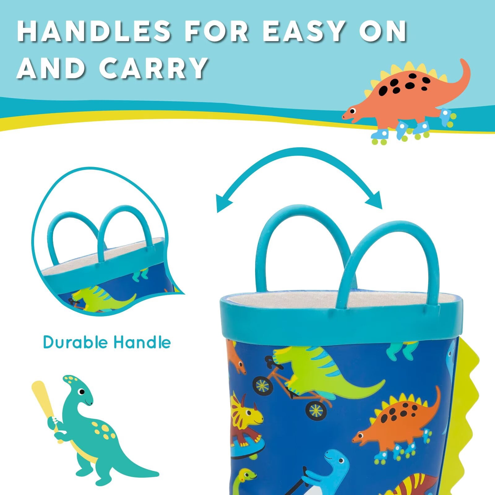 FUNCOO PLUS Toddler Rubber Rain Boots Kids Waterproof Boots for Boys, Dinosaur, Toddler Size 10