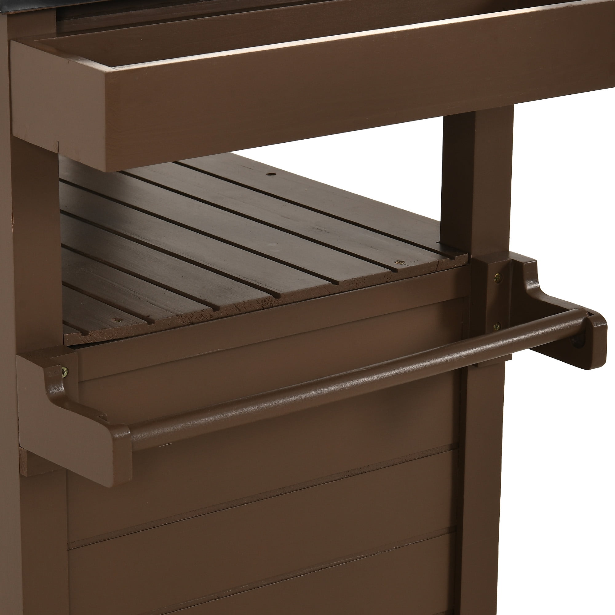 Uforic Wood Kitchen Storage Cart with Stainless Steel Top, Grill Cart for Outdoor & Indoor, Brown