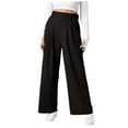 thumbnail image 1 of Pantalones de vestir de cintura alta y pierna ancha para mujer: cintura elástica, algodón y lino, bolsillos; pantalones informales de oficina., 1 of 8